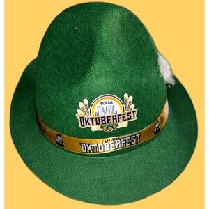 Tulsa Oktoberfest Green Bavarian Style Hat with Feathers St. Patrick's Day